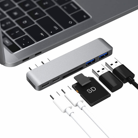 UPCH9 Thunderbolt Dual USB 3.0 2 Type C SD TF Card Reader Hub for Data Transfer 5K Video Charging