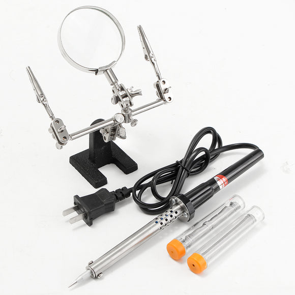 110V 60W Soldering Iron Tool Kit with Helping Hand Soldering Magnifier + 20G Soldering Wire