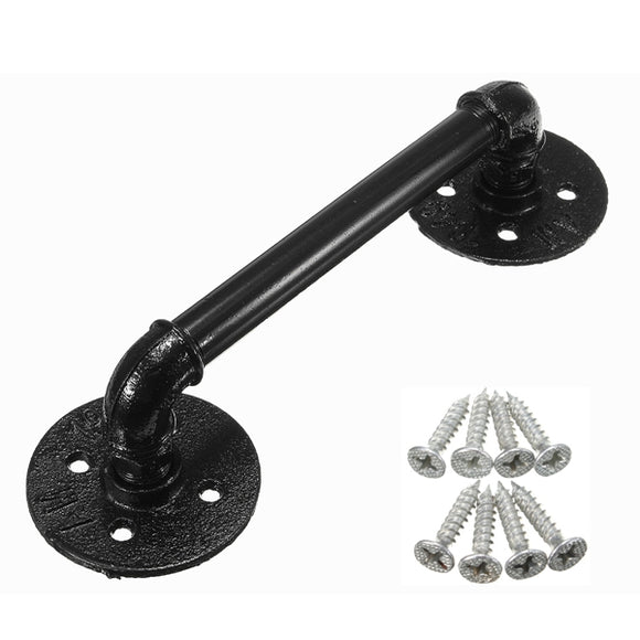 Black Iron Pipe Door Handle 29.5cm Threaded Pipe Drawer Pull with Screws