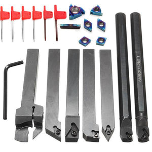 Drillpro 7pcs 12mm Shank Lathe Boring Bar Turning Tool Holder Set With Blue Nano Carbide Inserts