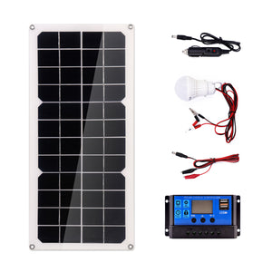 20W Monocrystalline Silicon Solar Panel System + 10A Solar Controller + Cables Set for  Roof/Camping/Tent/Backpacks