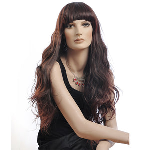 NAVIS Long Curly Wavy Dark Brown Wig Matt High-Temperature Synthetic Fiber Hair