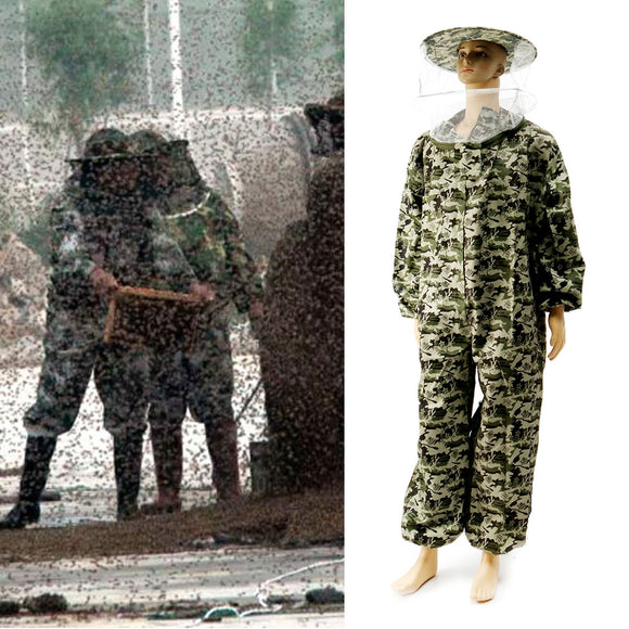 BeeKeeping Suit BeeKeeper Protective Equipment Veil Hat Smock Full Body Camo