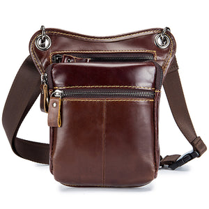 Men Retro Multi-functional Genuine Leather Shoulder Crossbody Bag Waist Bag Leg Bag