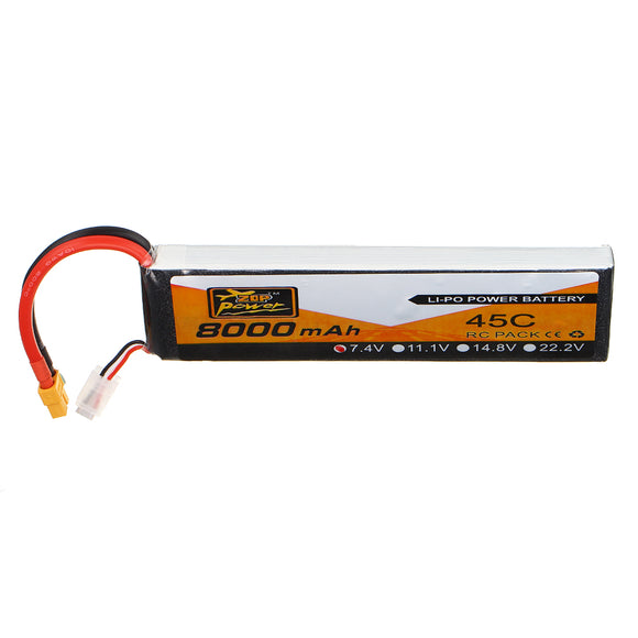 ZOP Power 7.4V 8000mAh 45C 2S Lipo Battery XT60 Plug for RC Racing Car