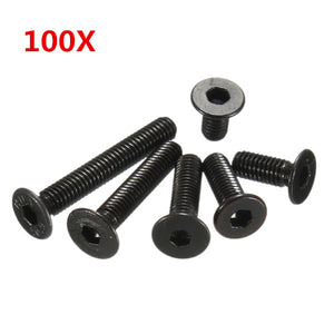 Suleve M3CH4 M3 Carbon Steel Countersunk Hex Socket Screw 6-20mm Flat Head Hex Screw Metric 100pcs