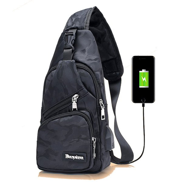 Men Crossbody Shoulder Bag Chest Bag Travel Hiking Daypack with USB charging Port