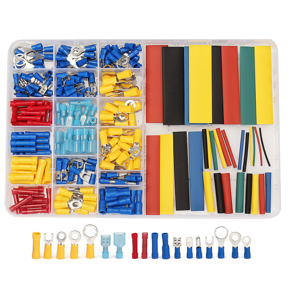 230Pcs Terminals Assorted Wire Connectors + 328Pcs 2:1 Heat Shrink Tube Case Kit