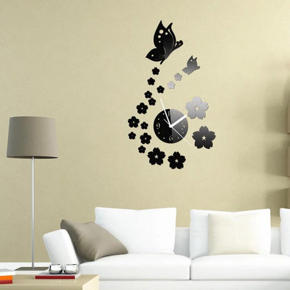 Honana DX-X7 Creative Butterfly 3D Acrylic Mirror Wall Sticker Quartz Clocks Watch Large Home Decor