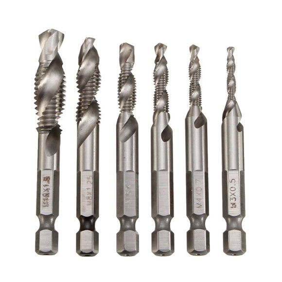 6Pcs HSS 1/4 Inch Hex Shank Combination Metric Drill Tap Bit Set M3-M10