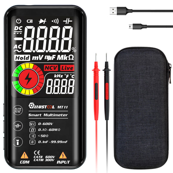 MUSTOOL MT10/MT11 Digital Smart 9999 Counts True-RMS Multimeter Color LCD Display DC AC Voltage Capacitor Ohm Diode NCV Hz Tester