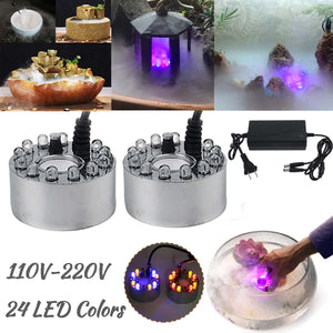 US Plug 24 LED Ultrasonic Nebulizer Mist Maker Aquarium Water Fountain Mist Maker Decor