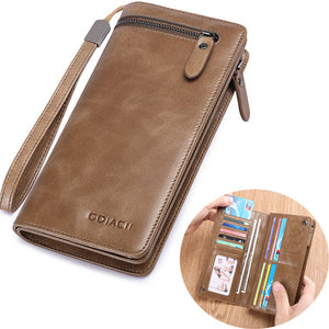 Men Business Long Wallet SIM SD Card Slot Phone Bag Vintage Fashion Genuine Leather Clutch Bag