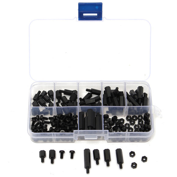 Suleve M3NH5 M3 Nylon Screw Black Hex Screw Nut Nylon PCB Standoff Assortment Kit 180pcs