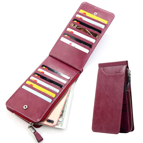 Trifold Men And Women Ultra-thin 26 Card Slot Wallet Solid Faux Leather Phone Purse