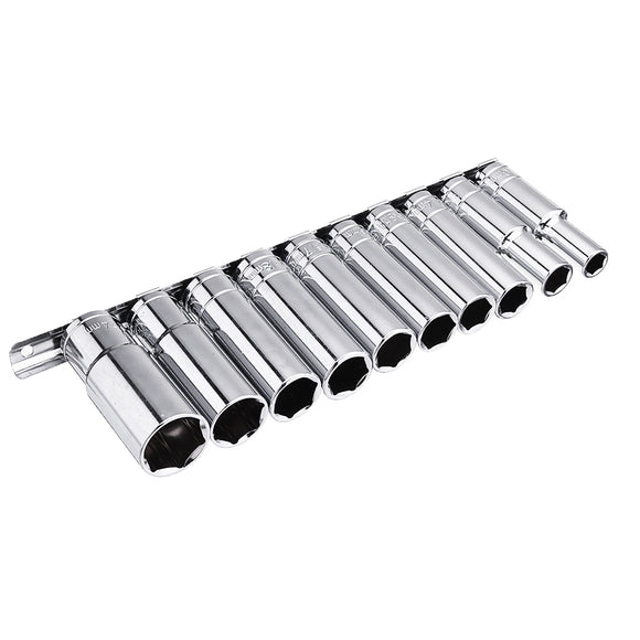 10Pcs 10-24mm 1/2 Drive Deep Hexagon Socket Wrench Head Set with Socket Storage Holder