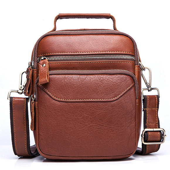 Men Genuine Leather Business Casual Large Capacity Vintage Crossbody Bag