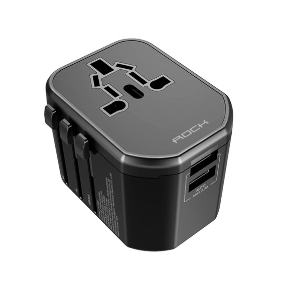 ROCK T20 Universal Multi-function Dual USB Socket Travel USB Charger US EU AU UK Plug