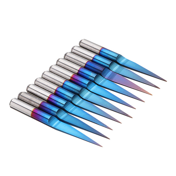 Drillpro 10pcs 0.1/0.2/0.3/0.4mm 10 Degree Flat Bottom PCB Engraving Bit Blue NANO Coated Carbide CNC Router Tool