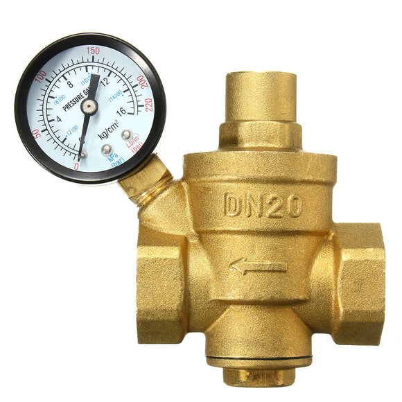 DN20 3/4inch Bspp Brass Water Pressure Reducing Valve With Gauge Flow Adjustable