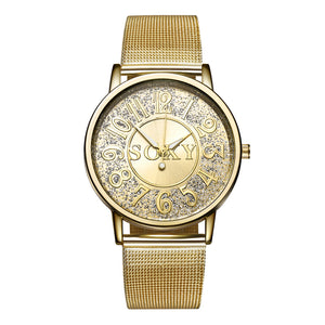 SOXY 0083 Gold Case Ladies Wrist Watch Mesh Stainless Steel Strap Quartz Watches