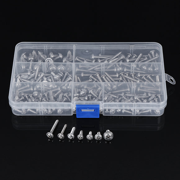 220pcs Stainless Steel Flange Pan Head Self Tapping Screws Kit with Case