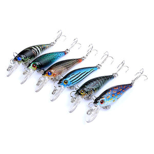 ZANLURE 6PCS 6.5cm 5g Minnow Fishing Lure Bass Hard Bait Plastic Artificia Bait With Fishing Hooks