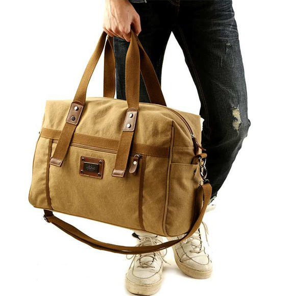 Men Canvas Vintage Travel Holdall Bag Large Capacity Shoulder Bag Weekend Bag