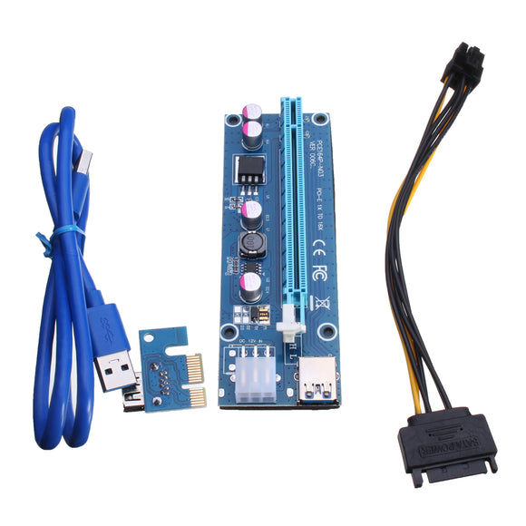 6pin USB3.0 PCI-E Express 1x to 16x Extender Riser Card Adapter SATA Power Cable