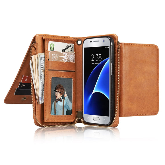 Bakeey Multifunctional Detachable Zipper Wallet Pocket Bracket PU Leather Case For Samsung Galaxy S7