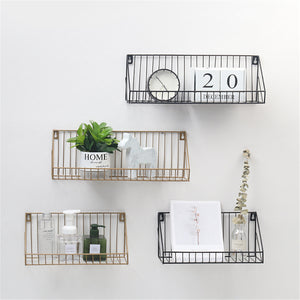 Iron Wall Shelf Mounted Storage Rack Organization Bedroom Kitchen Home Kid Room DIY Decoration Holder