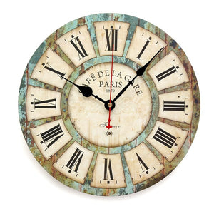 Vintage Creative Round Wood Wall Clock Quartz Bracket Clock