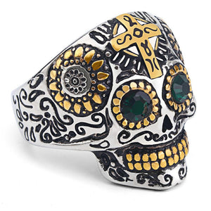 Men's Stainless Steel Punk Cross Ring Gothic Skull Ring Zircon Men Jewelry