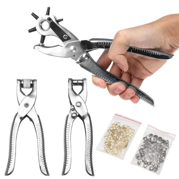 3Pcs Leather Belt Card Hole Punch & Eyelet Plier& Snap Button Grommet Tool Kit