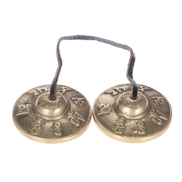 6.5cm Handcrafted Copper Tibetan Bells Six Words Mantras Tingsha