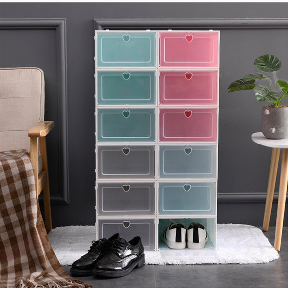 Foldable Clear Plastic Shoe Boxes Storage Organizer Stackable Tidy Box Baskets