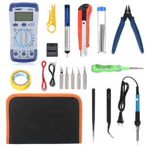 21Pcs 60W 220V/110V Multimeter Kit Adjustable Temperature Electric Soldering Iron Set