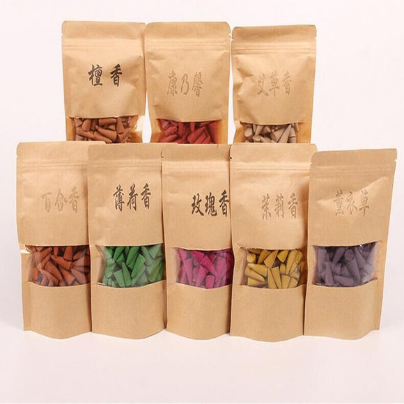 50Pcs/Bag Backflow Incense Burner Cones Jasmine Tea Lemon Rose Sandalwood Agilawood Fragrant