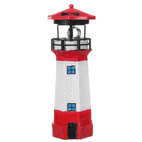 Solar Powered Garden Lighthouse Rotating Beam LED Yard Light Ornament Lamp Home Decor