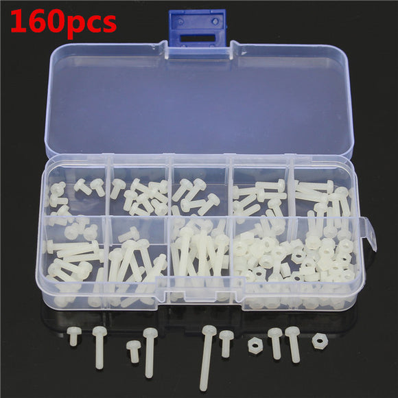 Suleve M3NR1 M3 Nylon Screw White Nylon Screws Bolt & Nuts Assortment Kit 160pcs