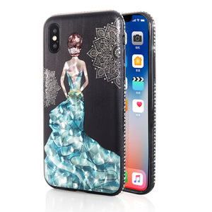 Bakeey 3D Painting Protective Case For iPhone X/8/8 Plus/7/7 Plus/6s Plus/6 Plus/6s/6 Blue Dress Glitter Bling