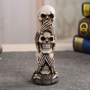 Skull Car Ornament Hear/See/Speak No Evil Stacked Totem Pole Desktop Furnishing Articles Gothic Dark Science Toy