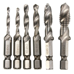 6pc Spiral Flute Hss Combination Countersink Screw Tap Drill Bit Set M3-M10