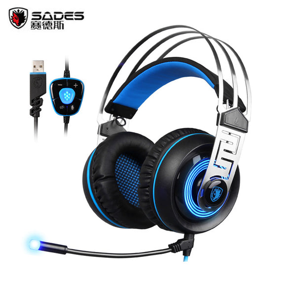 SADES A7 7.1 Surround Sound Gaming Wired Headset USB Luminous Headphone with Microphone