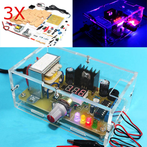 3Pcs Geekcreit EU Plug 220V DIY LM317 Adjustable Voltage Power Supply Board Learning Kit With Case