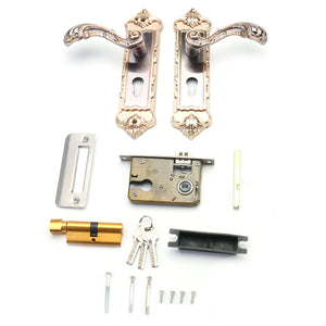 Mechanical Interior Door Handle Cylinder Lock Lever Latch Home Security Set