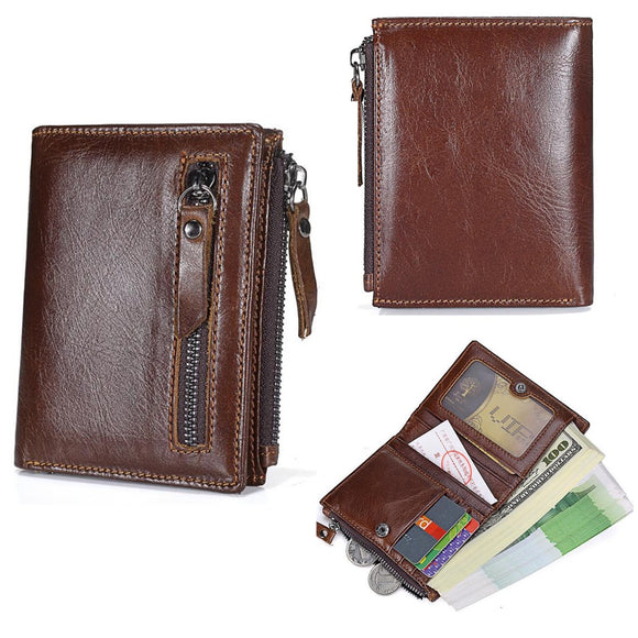 Men's Vintage Genuine Leather Brown Short Wallet Card Holder Coin Pocket Purse