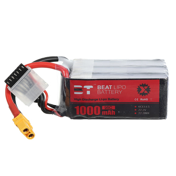 BT 22.2V 1000mAh 95C 6S Lipo Battery XT60 Plug for FPV Racing Drone