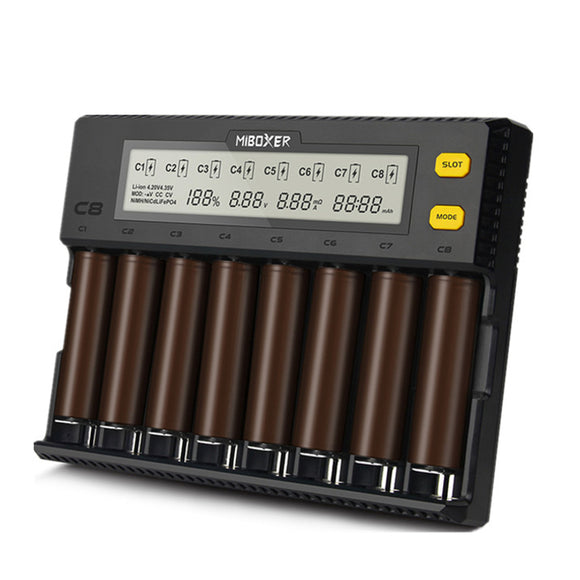 Miboxer C8 8 Slots Rapid Smart AA AAA 18650 Battery Charger Current Optional Overcharging Protection