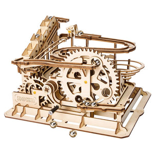 3D Self-Assembly Wooden Marble Run Handcrank Waterwheel Magic Crush Puzzle Building Kits Mechanical Model Gift